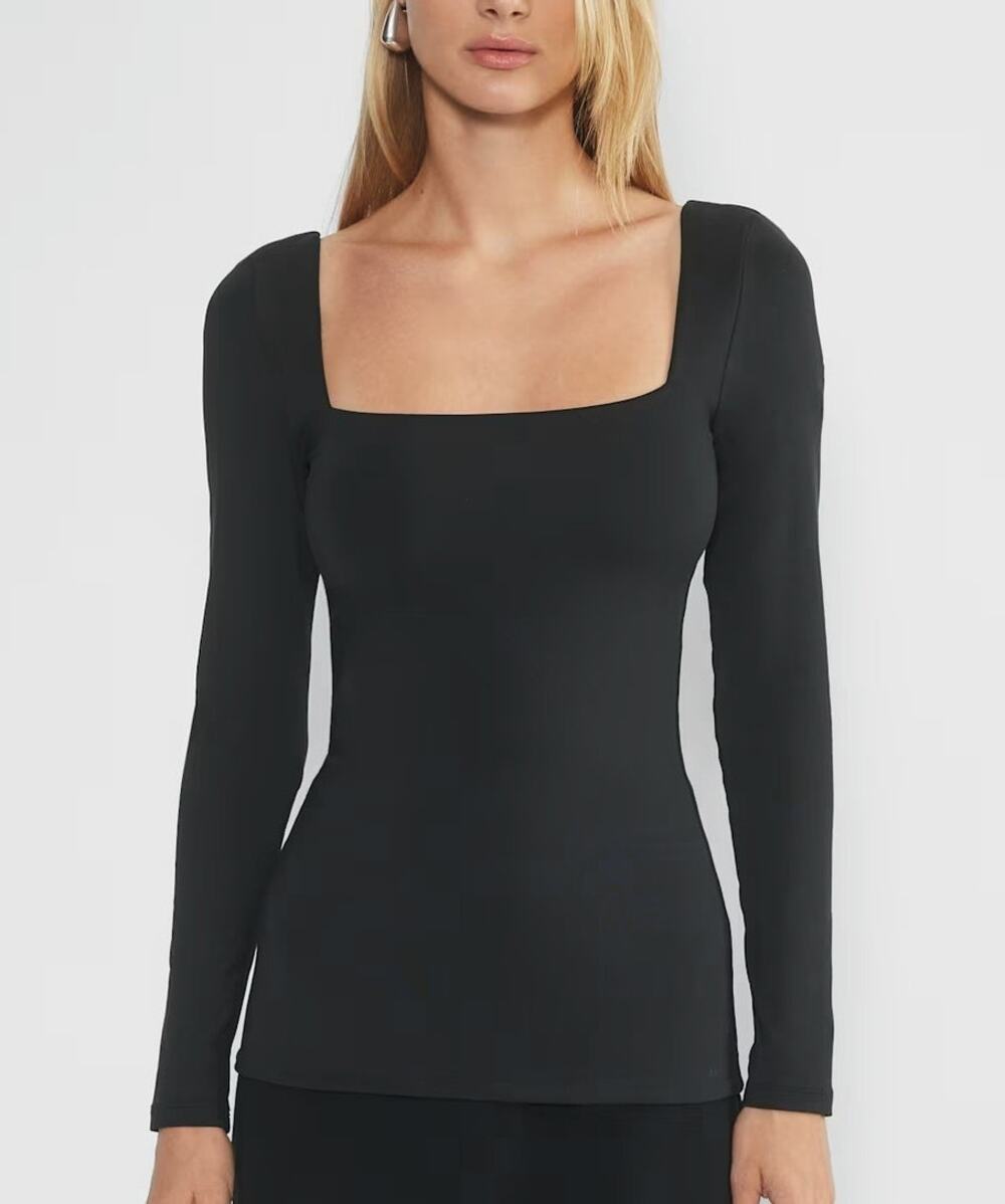 Aritzia Contour Square Neck Long Sleeve Top Size M Black Fitted Layering Basic